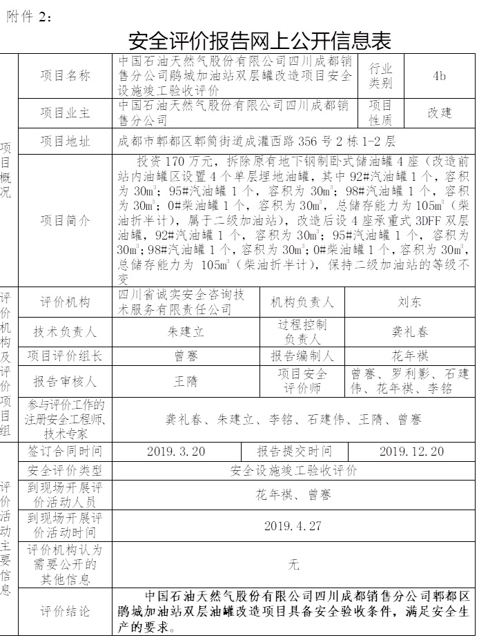 中国石油天然气股份有限公司四川成都销售分公司鹃城加油站双层罐改造项目安全设施竣工验收评价.jpg