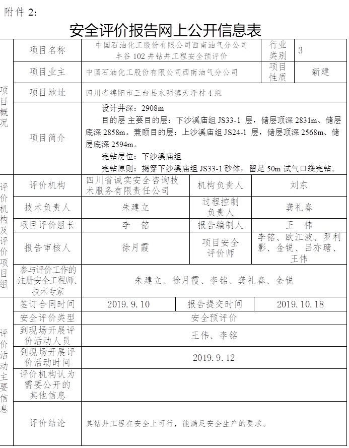 中国石油化工股份有限公司西南油气分公司丰谷102井钻井工程安全预评价.jpg