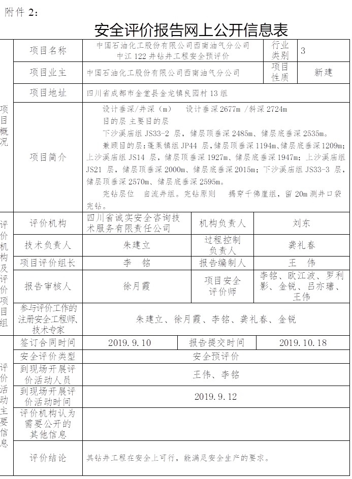 中国石油化工股份有限公司西南油气分公司中江122井钻井工程安全预评价.jpg