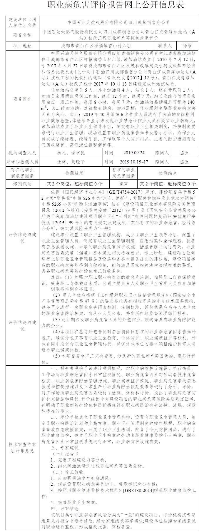 中国石油天然气股份有限公司四川成都销售分公司青白江成青路加油站（A站）技改工程职业病危害控制效果评价.jpg