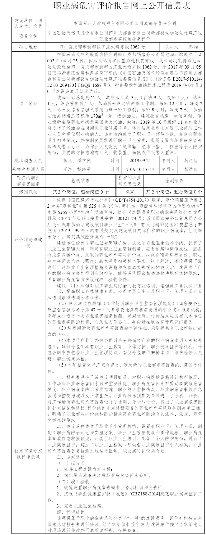 中国石油天然气股份有限公司四川成都销售分公司新都蜀龙加油站迁建工程职业病危害控制效果评价.jpg