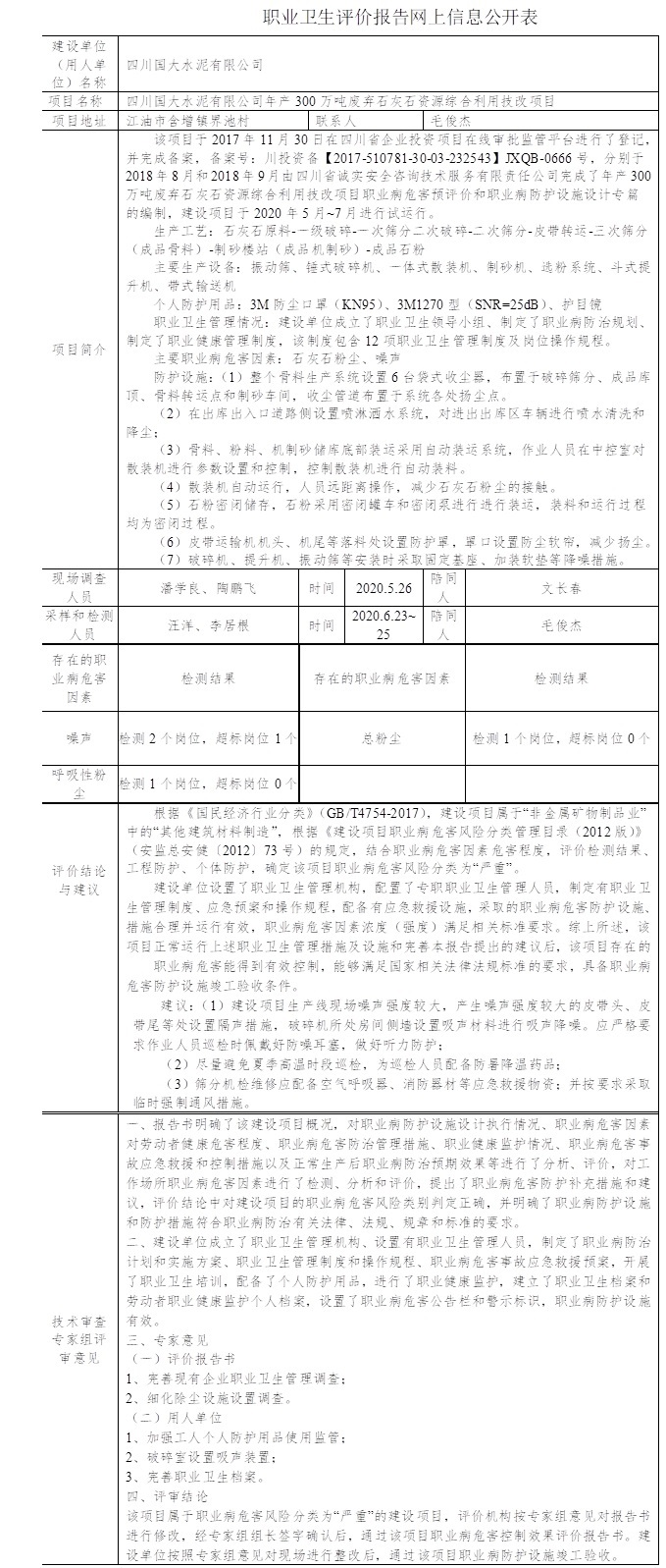 四川国大水泥有限公司年产300万吨废弃石灰石资源综合利用技改项目职业病危害控制效果评价.jpg