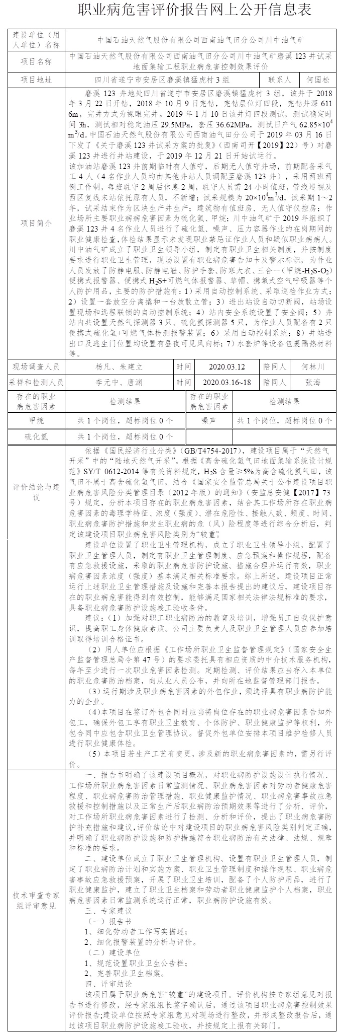 中国石油天然气股份有限公司西南油气田分公司川中油气矿磨溪123井试采地面集输工程职业病危害控制效果评价.jpg