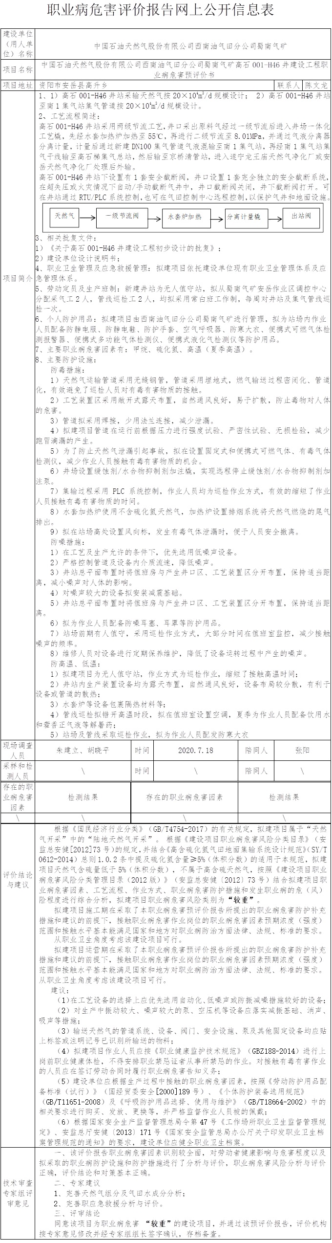 中国石油天然气股份有限公司西南油气田分公司蜀南气矿高石001-H46井建设工程职业病危害预评价.jpg