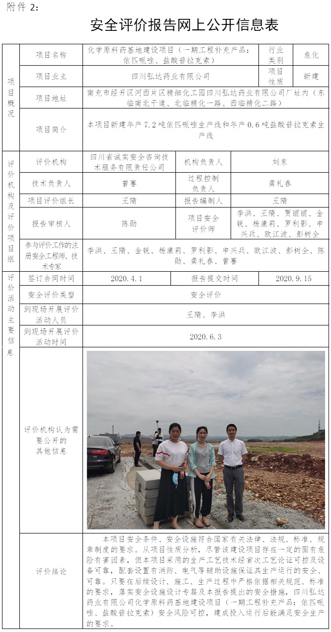 四川弘达药业有限公司化学原料药基地建设项目（一期工程补充产品：依匹哌唑、盐酸普拉克索）安全评价.jpg