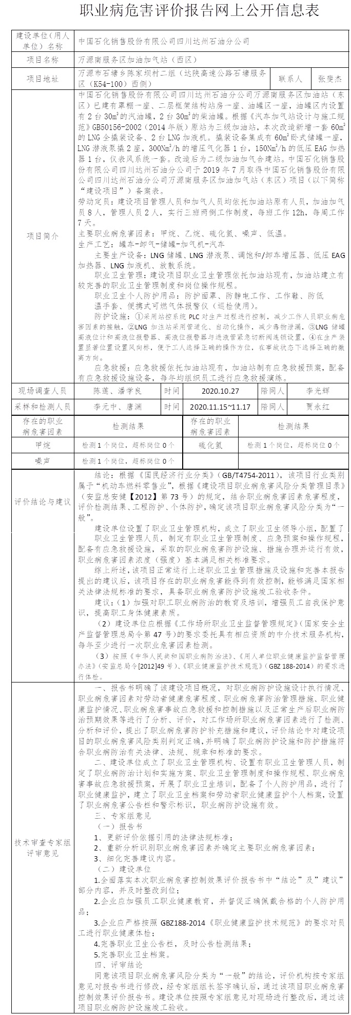 中国石化销售股份有限公司四川达州石油分公司万源南服务区加油加气站（西区）职业病危害控制效果评价.jpg