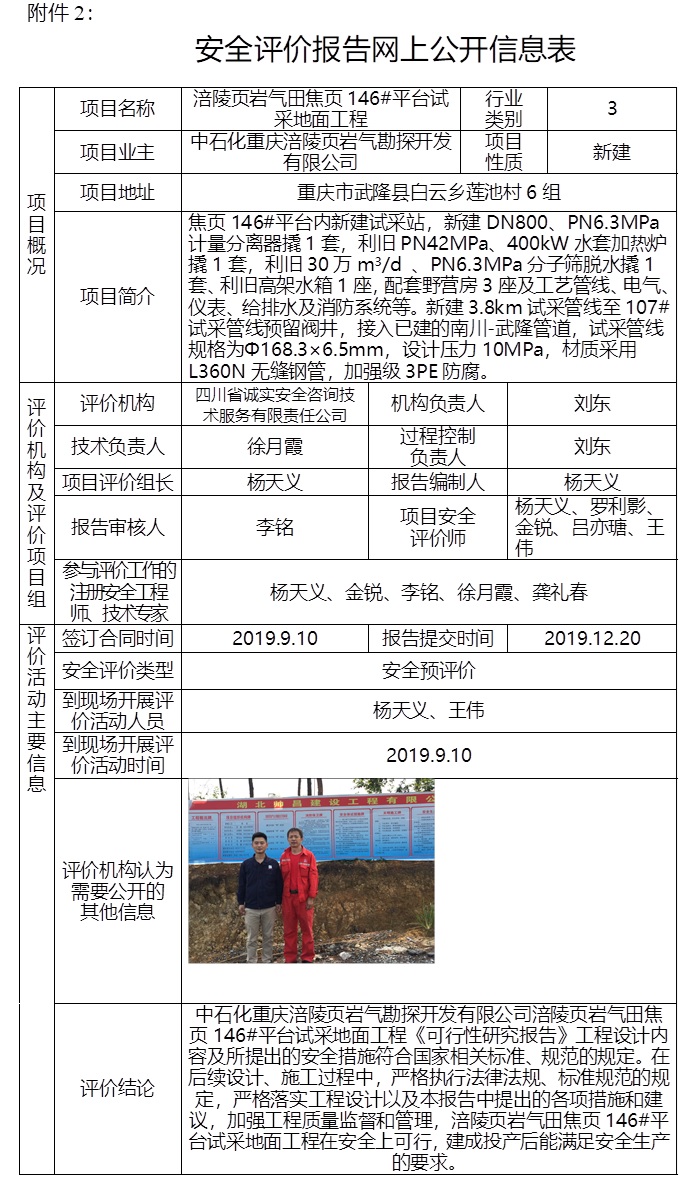 中石化重庆涪陵页岩气勘探开发有限公司涪陵页岩气田焦页146#平台试采地面工程安全预评价.jpg