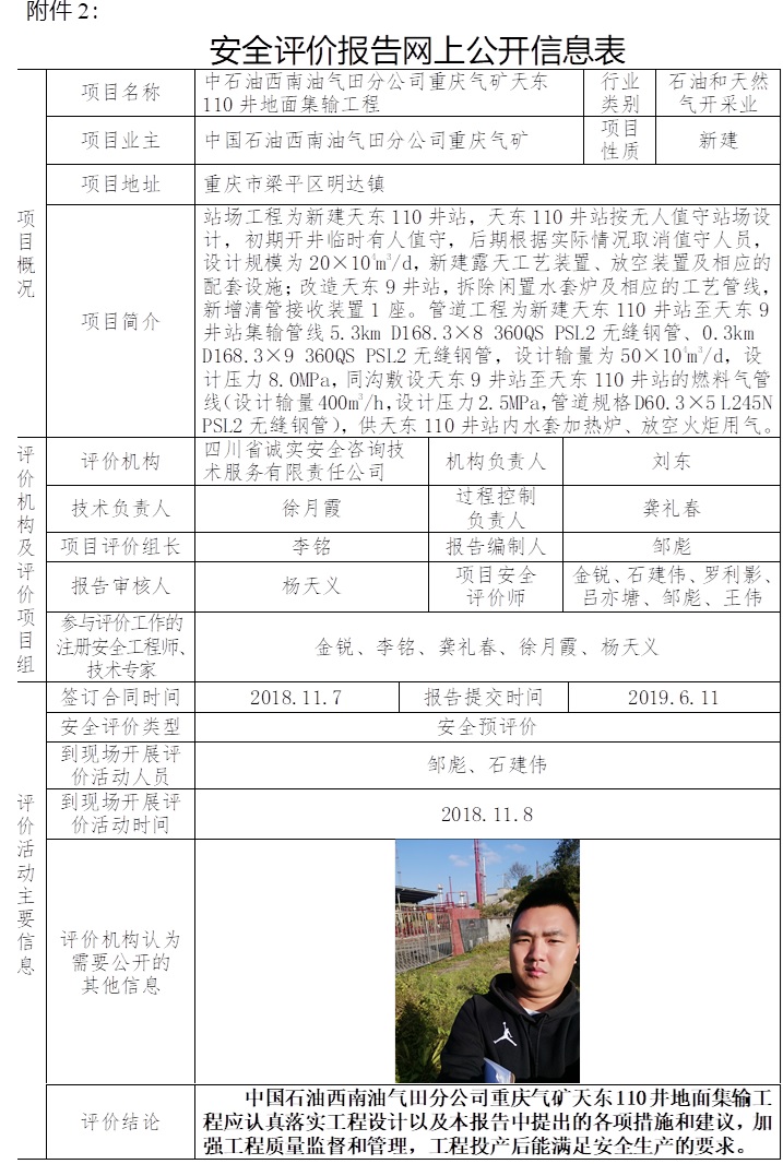 中石油西南油气田分公司重庆气矿天东110井地面集输工程安全预评价.jpg
