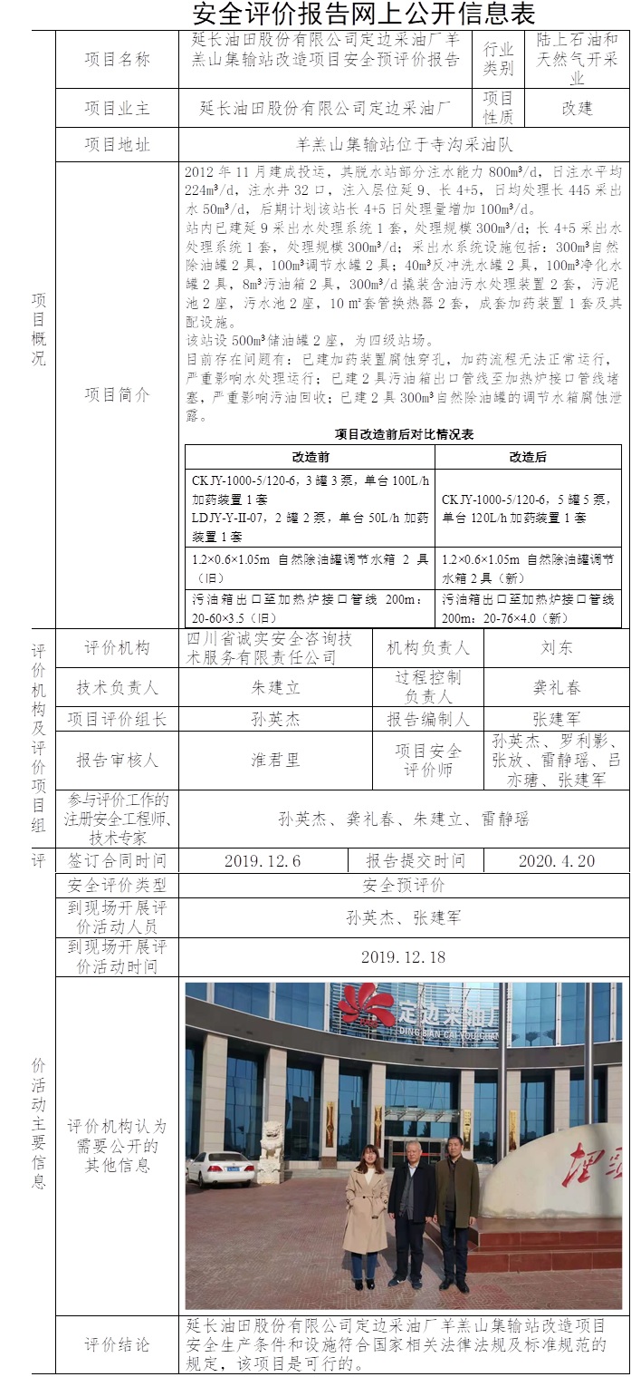 延长油田股份有限公司定边采油厂羊羔山集输站改造项目安全预评价.jpg