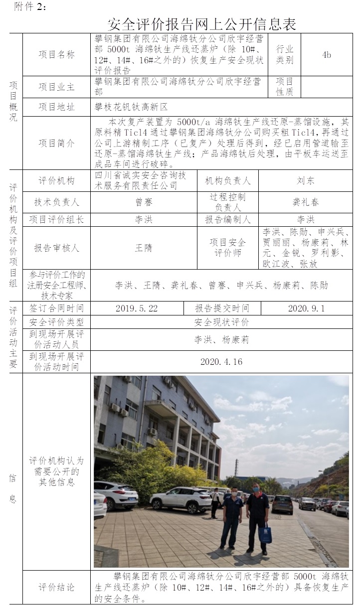 攀钢集团有限公司海绵钛分公司欣宇经营部5000t海绵钛生产线还蒸炉（除10#、12#、14#、16#之外的）恢复生产安全现状评价.jpg