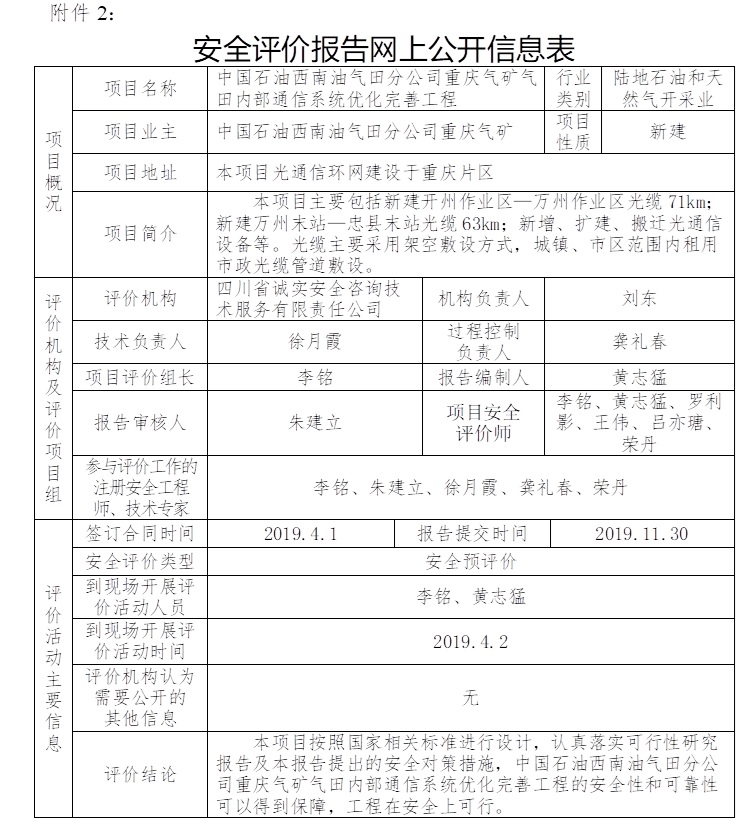 中国石油西南油气田分公司重庆气矿气田内部通信系统优化完善工程安全预评价.jpg