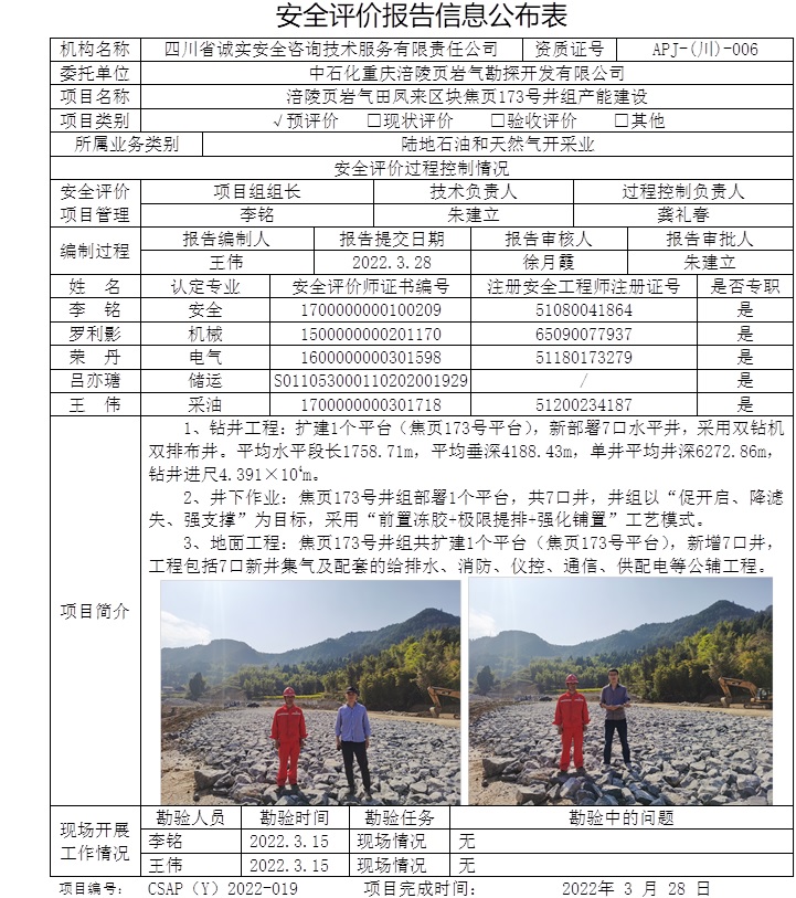 中石化重庆涪陵页岩气勘探开发有限公司涪陵页岩气田凤来区块焦页173号井组产能建设预评价.jpg