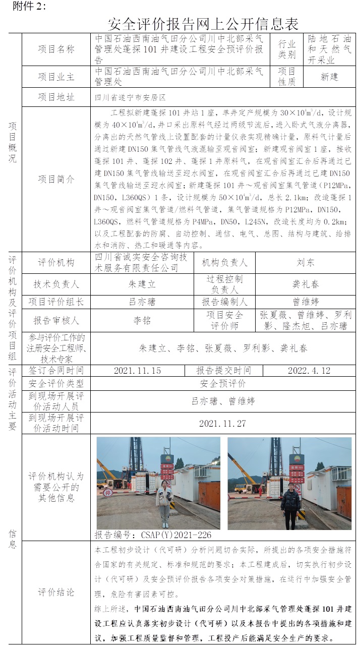 中国石油西南油气田分公司川中北部采气管理处蓬探101井建设工程安全预评价.jpg