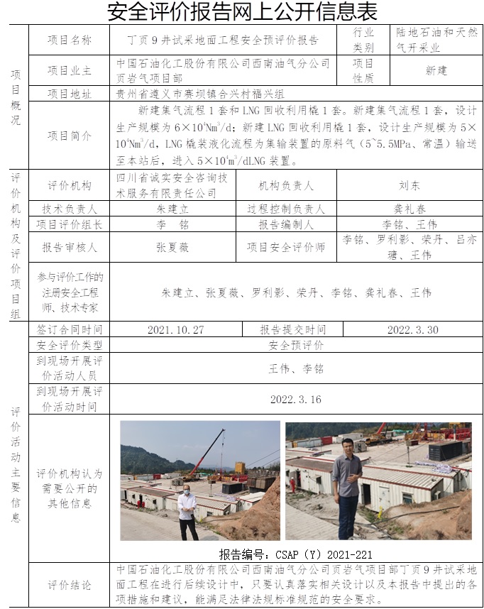 中国石油化工股份有限公司西南油气分公司页岩气项目部丁页9井试采地面工程安全预评价.jpg