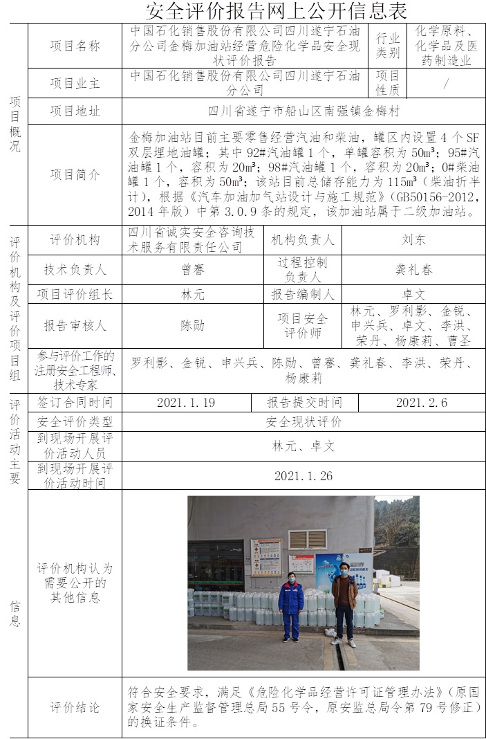 中国石化销售股份有限公司四川遂宁石油分公司金梅加油站经营危险化学品安全现状评价.jpg