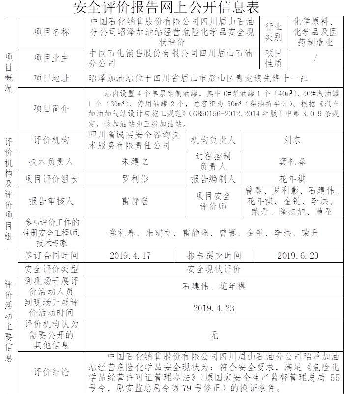 中国石化销售股份有限公司四川眉山石油分公司昭泽加油站经营危险化学品安全现状评价.jpg