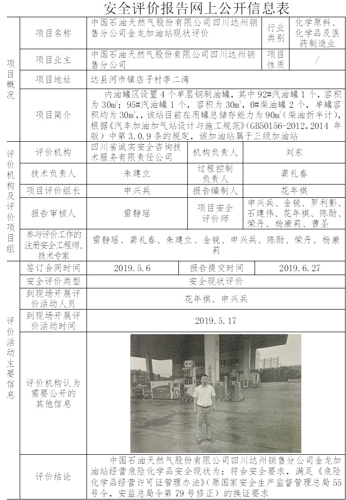 中国石油天然气股份有限公司四川达州销售分公司金龙加油站安全现状评价.jpg