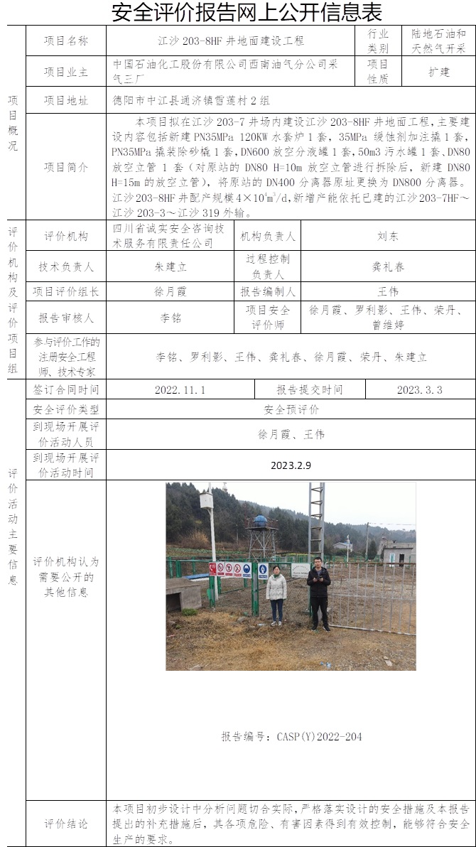 中国石油化工股份有限公司西南油气分公司采气三厂江沙203-8HF井地面建设工程安全预评价.jpg