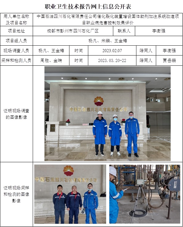 CSZP（K）2022-050中国石油四川石化有限责任公司催化裂化装置增设固体助剂加注系统改造项目职业病危害控制效果评价.jpg