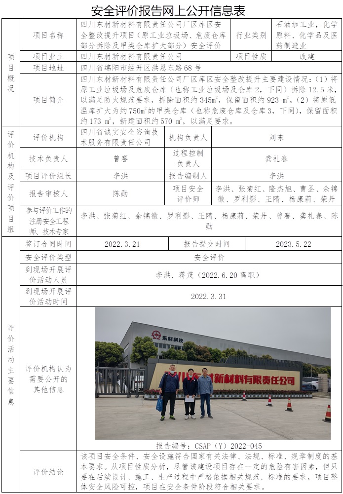CSAP（Y）2022-045  四川东材新材料有限责任公司厂区库区安全整改提升项目（原工业垃圾场、危废仓库部分拆除及甲类仓库扩大部分）安全评价报告.jpg
