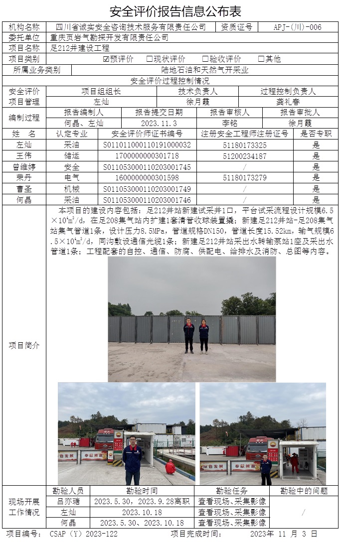 CSAP（Y）2023-122 重庆页岩气勘探开发有限责任公司足212井建设工程安全预评价报告.jpg