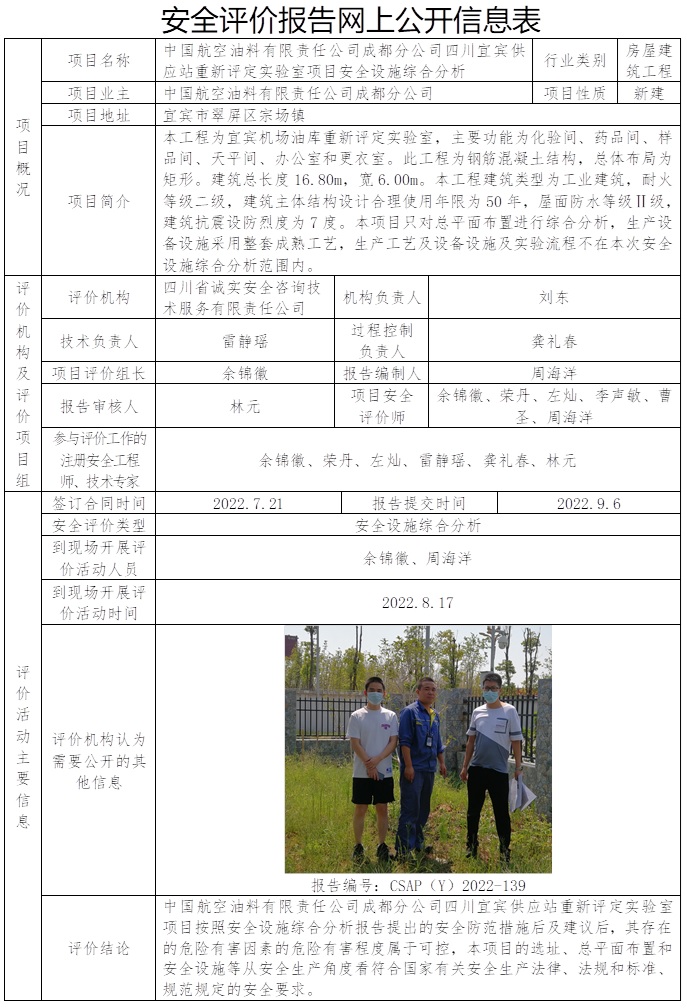 CSAP（Y）2022-139 中国航空油料有限责任公司成都分公司四川宜宾供应站重新评定实验室项目安全设施综合分析（公司网站调整到22.10   协会网站正常公示）.jpg