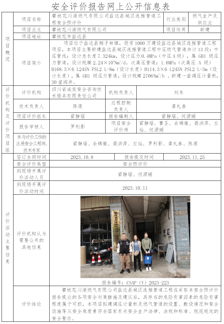 CSAP(Y)2023-223 攀枝花川港燃气有限公司盐边县城区连接管道工程安全预评价.jpg