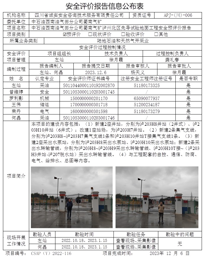 CSAP（Y）2022-116 中石油西南油气田分公司蜀南气矿泸州北区先导试验地面工程安全预评价.jpg