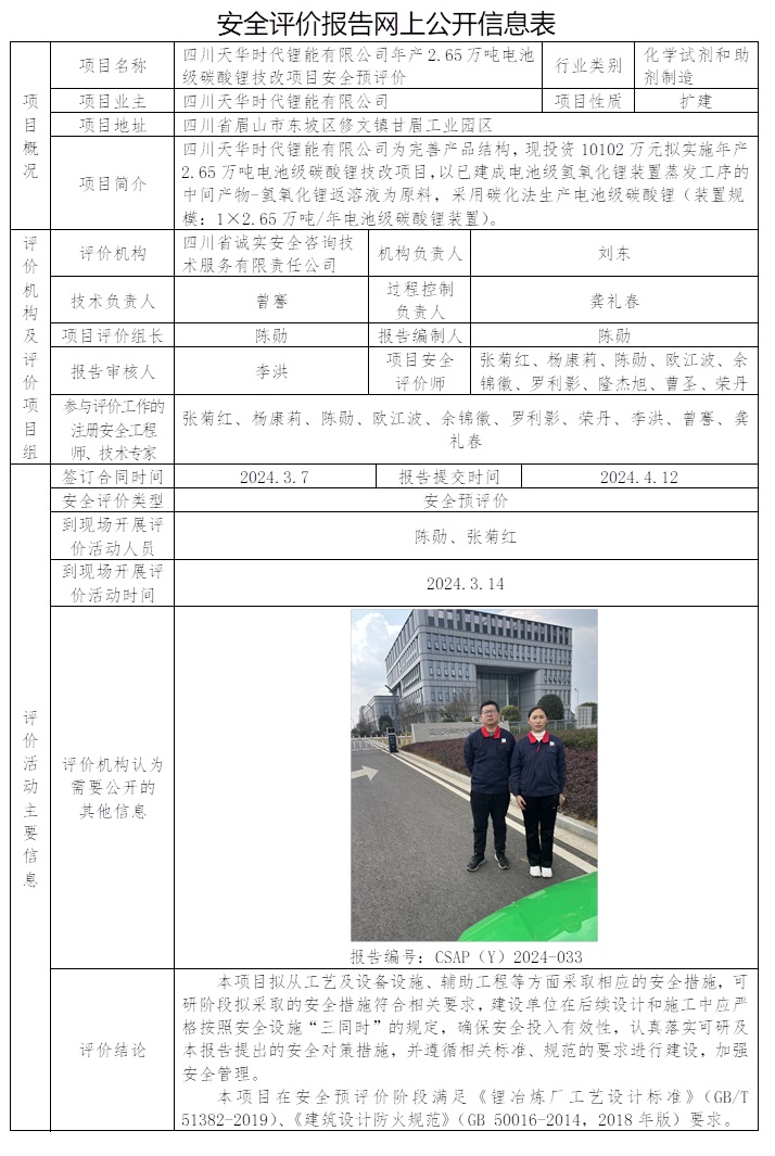 CSAP（Y）2024-033 四川天华时代锂能有限公司年产2.65万吨电池级碳酸锂建设项目安全预评价.jpg