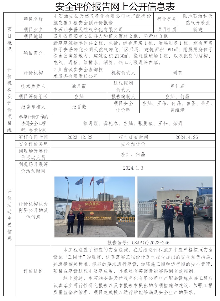 CSAP（Y）2023-246 中石油安岳天然气净化有限公司生产配套设施完善工程安全预评价.jpg