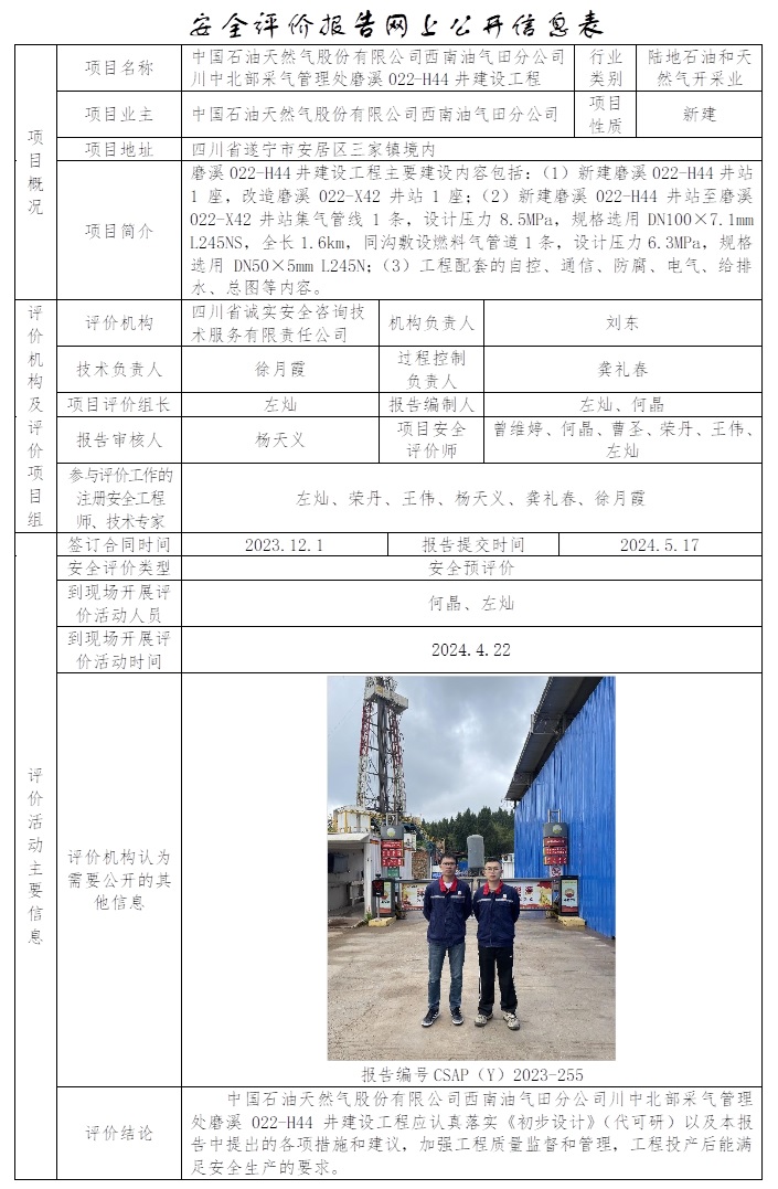 CSAP（Y)2023-255 中国石油天然气股份有限公司西南油气田分公司川中北部采气管理处磨溪022-H44井建设工程安全预评价.jpg