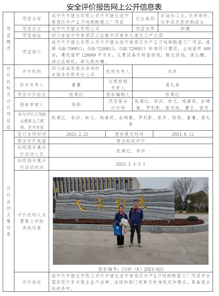 CSAP（K）2024-023 遂宁天齐锂业有限公司天齐锂业遂宁安居区年产2万吨碳酸锂工厂项目安全验收评价.jpg