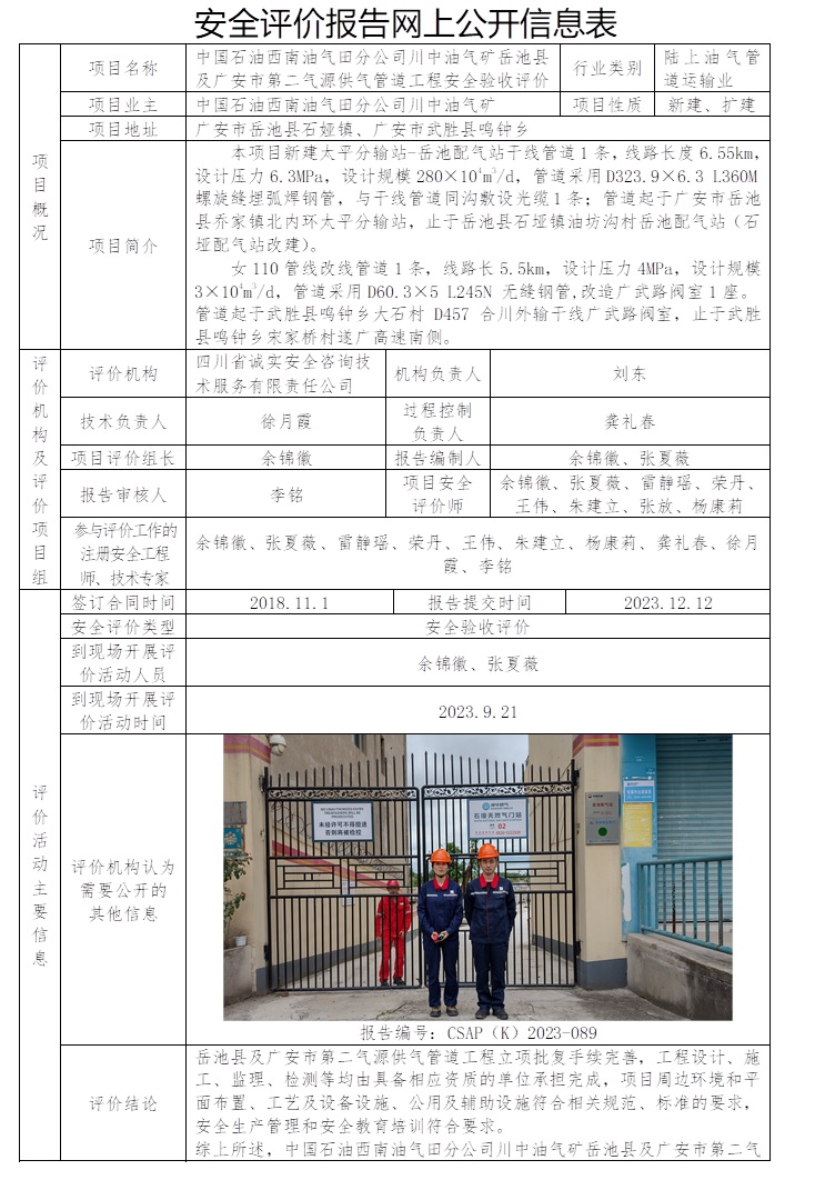 CSAP（K）2023-089 中国石油西南油气田分公司川中油气矿岳池县及广安市第二气源供气管道工程安全验收评价.jpg