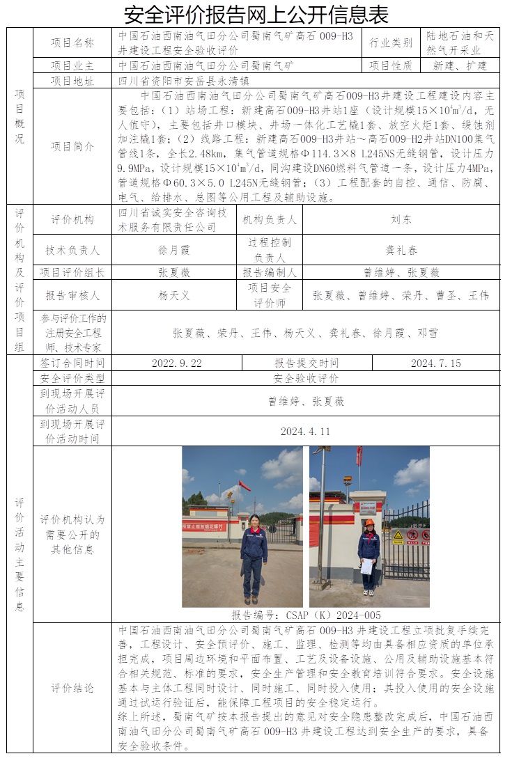 CSAP（K）2024-005 中国石油西南油气田分公司蜀南气矿高石009-H3井建设工程安全验收评价.jpg