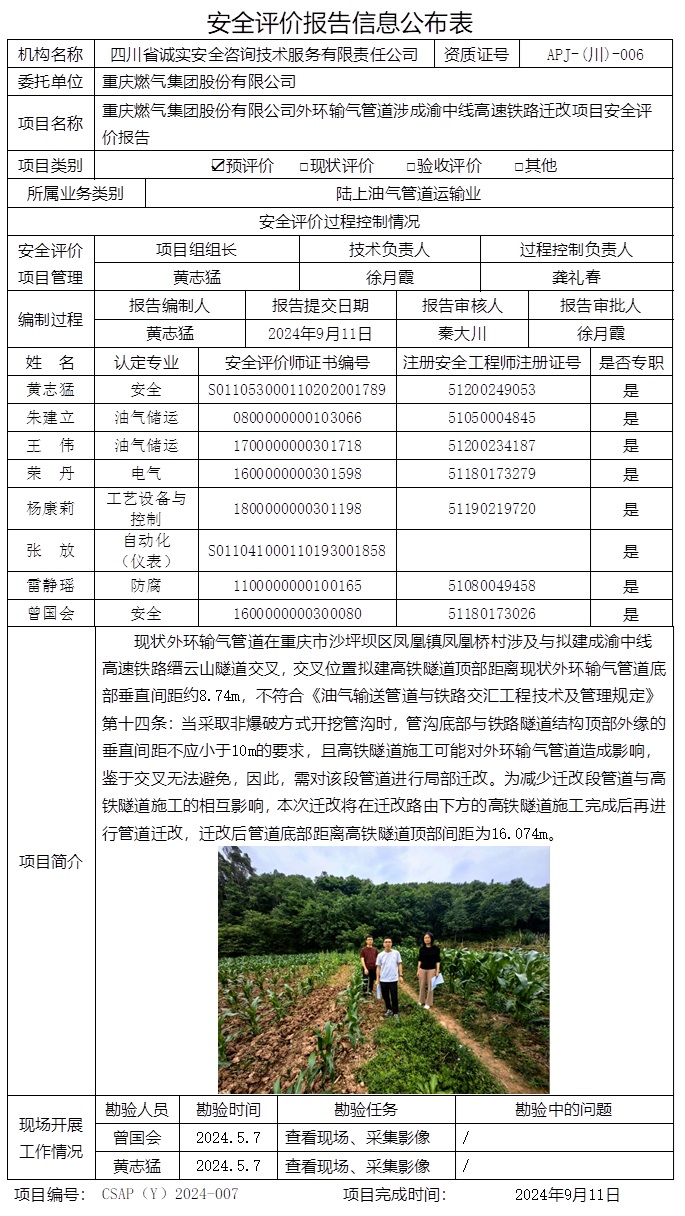 CSAP（Y）2024-007 重庆燃气集团股份有限公司外环输气管道涉成渝中线高速铁路迁改项目安全评价报告.jpg