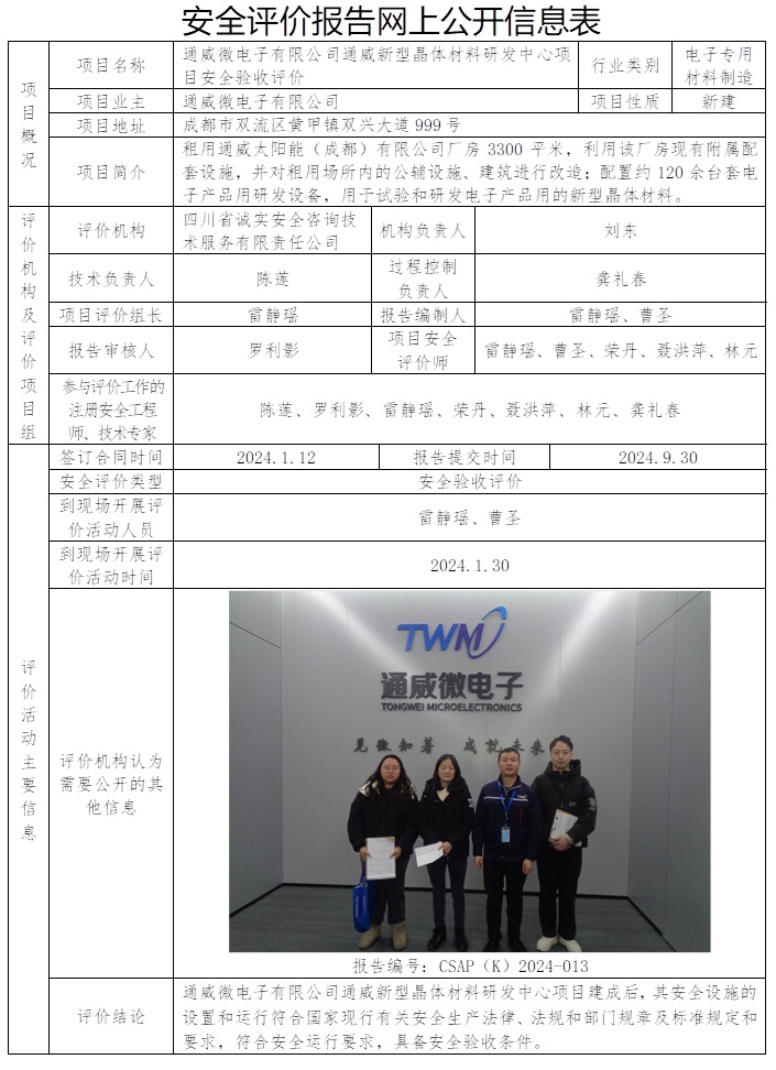 CSAP（K）2024-013 通威微电子有限公司通威新型晶体材料研发中心项目安全验收评价报告（24.10，协会可不公示）.jpg