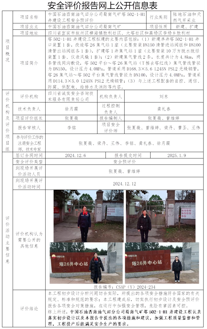 CSAP（Y）2024-234 中国石油西南油气田分公司蜀南气矿塔502-1-H1井建设工程安全预评价.jpg