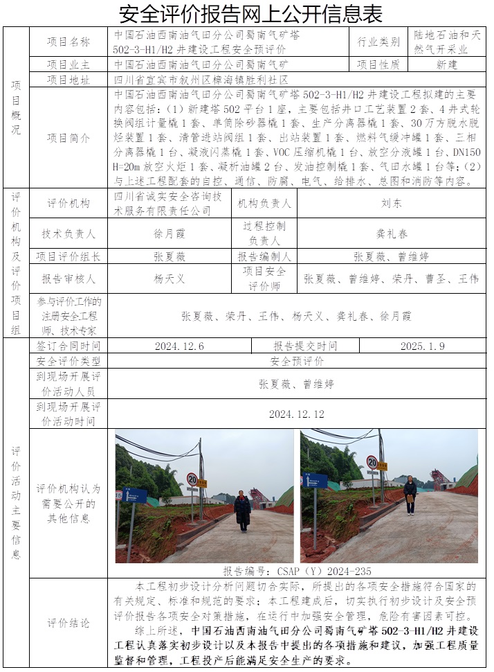 CSAP（Y）2024-235 中国石油西南油气田分公司蜀南气矿塔502-3-H1H2井建设工程安全预评价.jpg