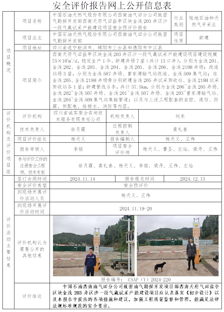 CSAP（Y）2024-220 西南天府气田盐亭区块金浅203井区沙一段气藏试采产能建设项目安全预评价报告.jpg