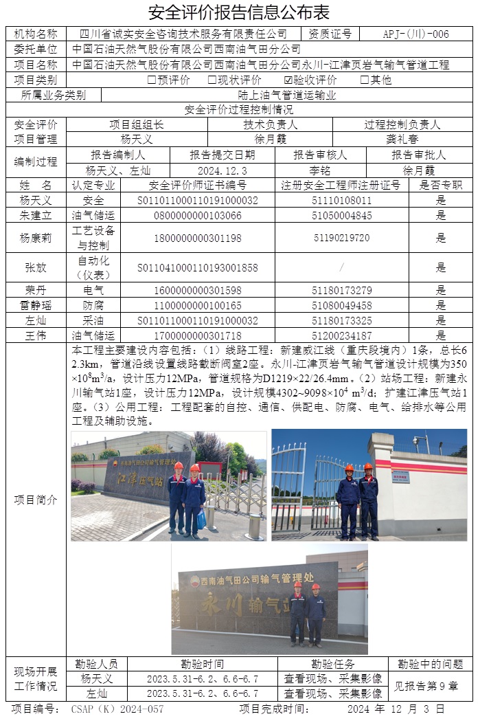 CSAP（K）2024-057 中国石油天然气股份有限公司西南油气田分公司永川-江津页岩气输气管道工程安全验收评价.jpg