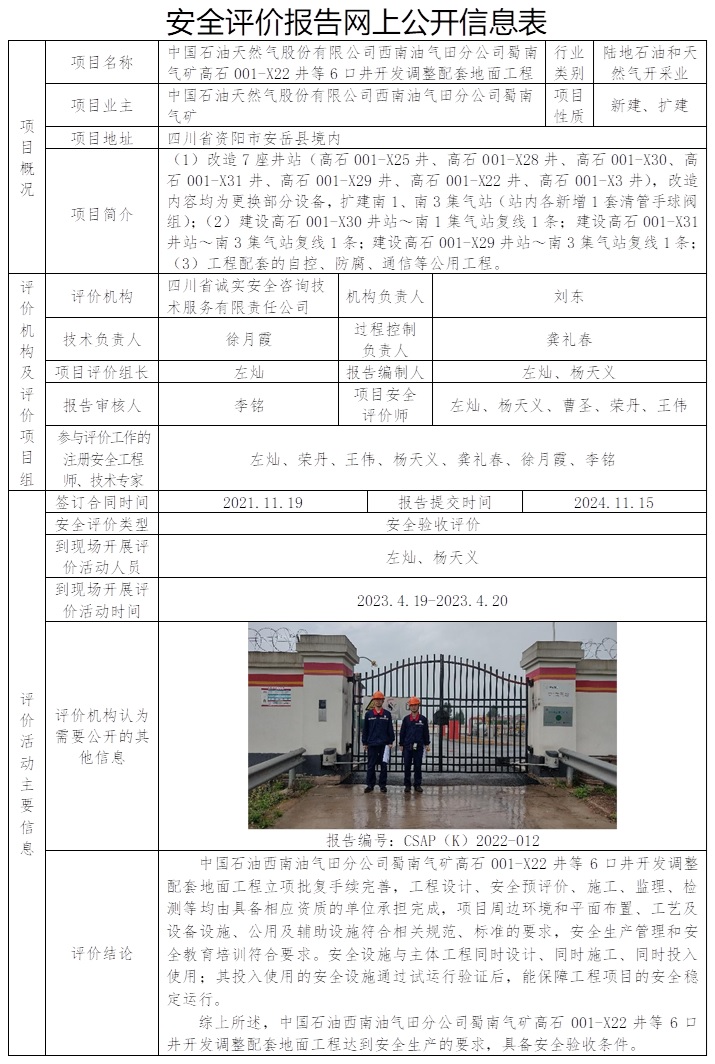 CSAP（K）2022-012 中国石油西南油气田分公司蜀南气矿高石001-X22井等6口井开发调整配套地面工程安全验收评价报告.jpg