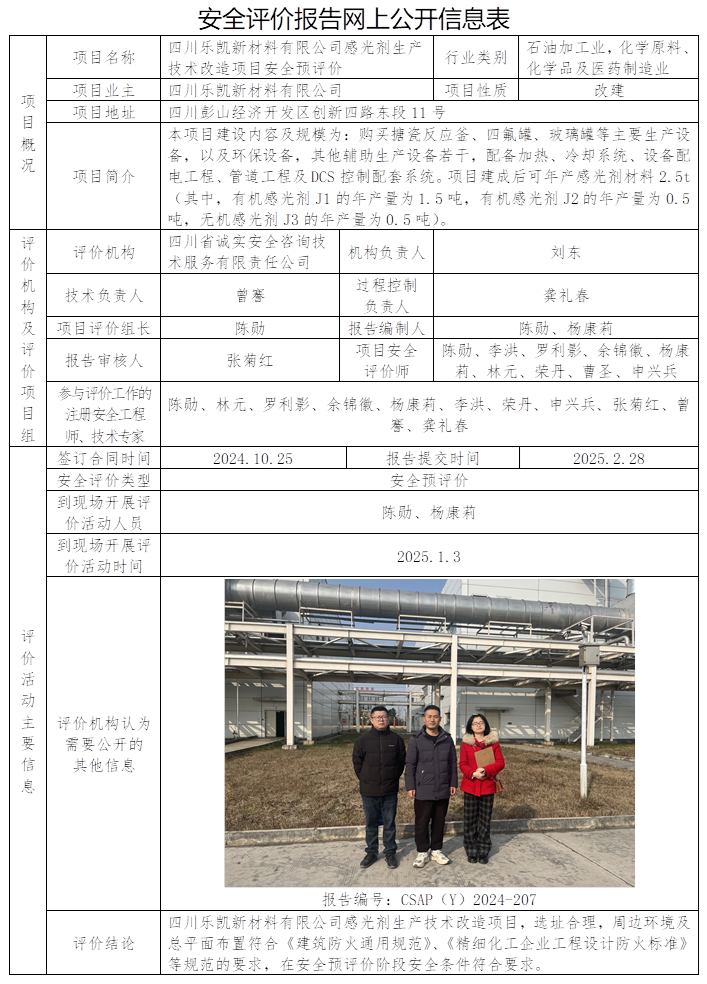CSAP（Y）2024-207  四川乐凯新材料有限公司感光剂生产技术改造项目安全预评价.png