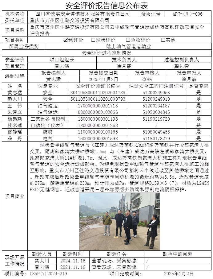 CSAP（Y）2024-219 重庆市万州区佳路交通投资有限公司云申线输气管道涉成达万高铁迁改项目安全评价报告安全评价.jpg