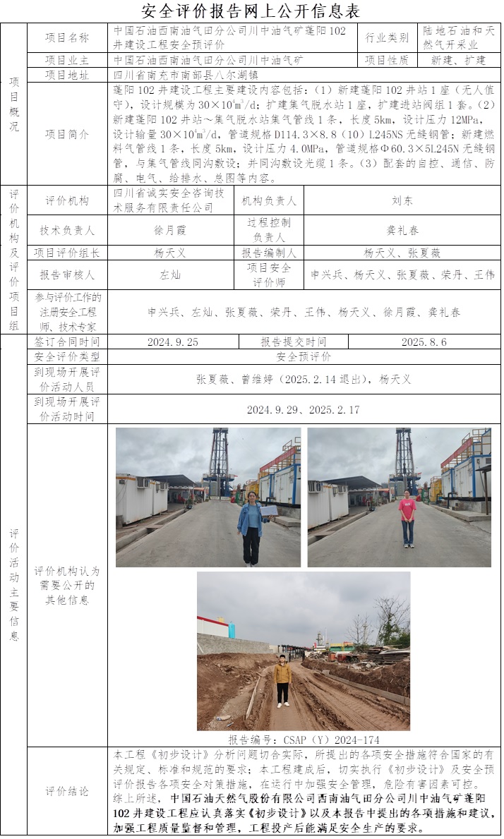 CSAP（Y）2024-174    中国石油西南油气田分公司川中油气矿蓬阳102井建设工程安全预评价.jpg
