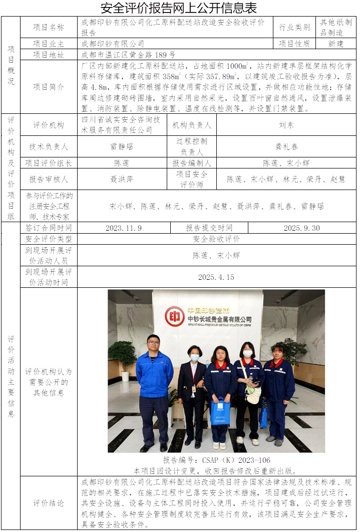 公司网站删除原信息重新公示  协会重新公司  网上公开信息表-CSAP（K）2023-106-成都印钞有限公司化工原料配送站改造安全验收评价报告.jpg