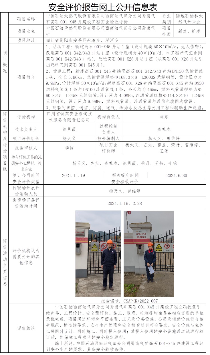 （CSAP（K）2022-007中国石油天然气股份有限公司西南油气田分公司蜀南气矿高石001-X45井建设工程安全验收评价报告）1.jpg
