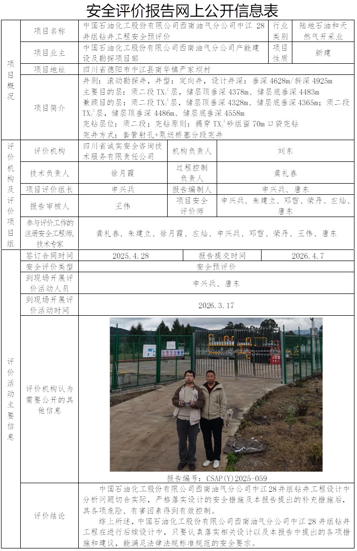 CSAP（Y）2025-059中国石油化工股份有限公司西南油气分公司中江28井组钻井工程安全预评价报告.jpg