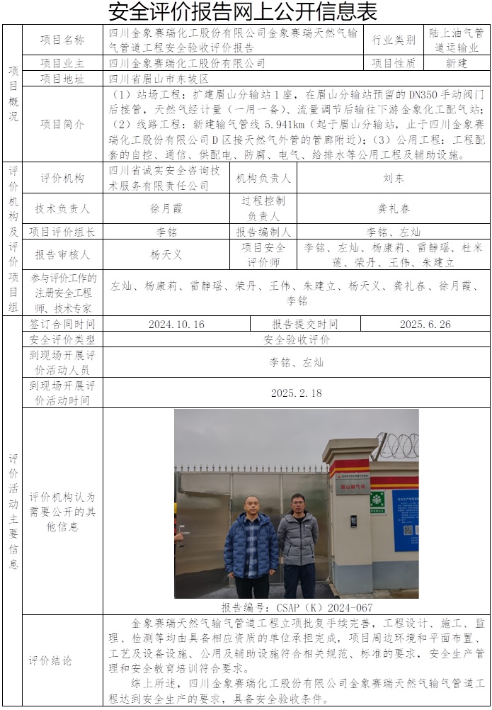 CSAP（K）2024-067 四川金象赛瑞化工股份有限公司金象赛瑞天然气输气管道工程安全验收评价.jpg