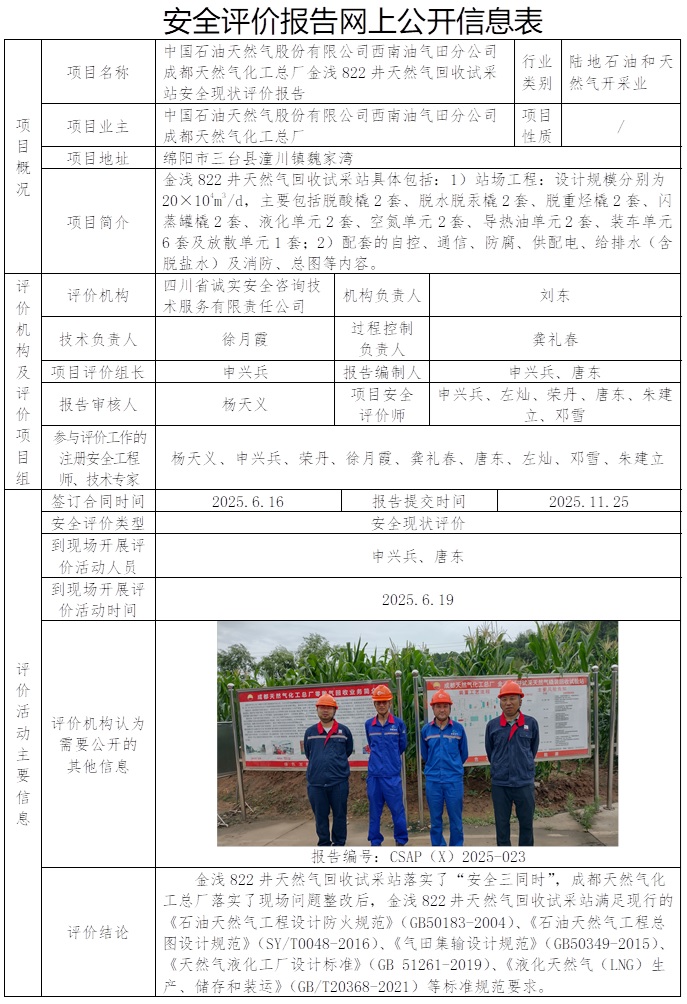 CSAP（X）2025-023 中国石油天然气股份有限公司西南油气田分公司成都天然气化工总厂金浅822井天然气回收试采装置安全现状评价.jpg